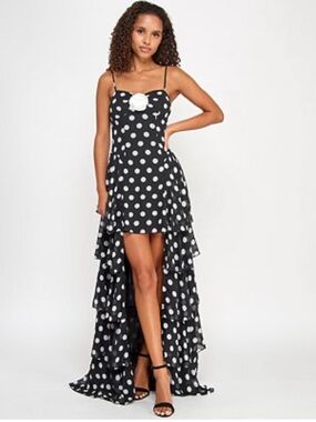 City Studio Black & White Polka Dot High-Low Spaghetti Strap Dress 5/6